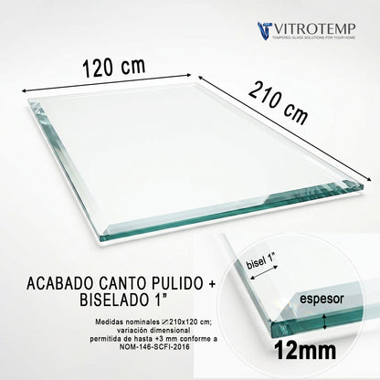 Cubierta Rectangular Vidrio Claro Templado 210 x 120 cm