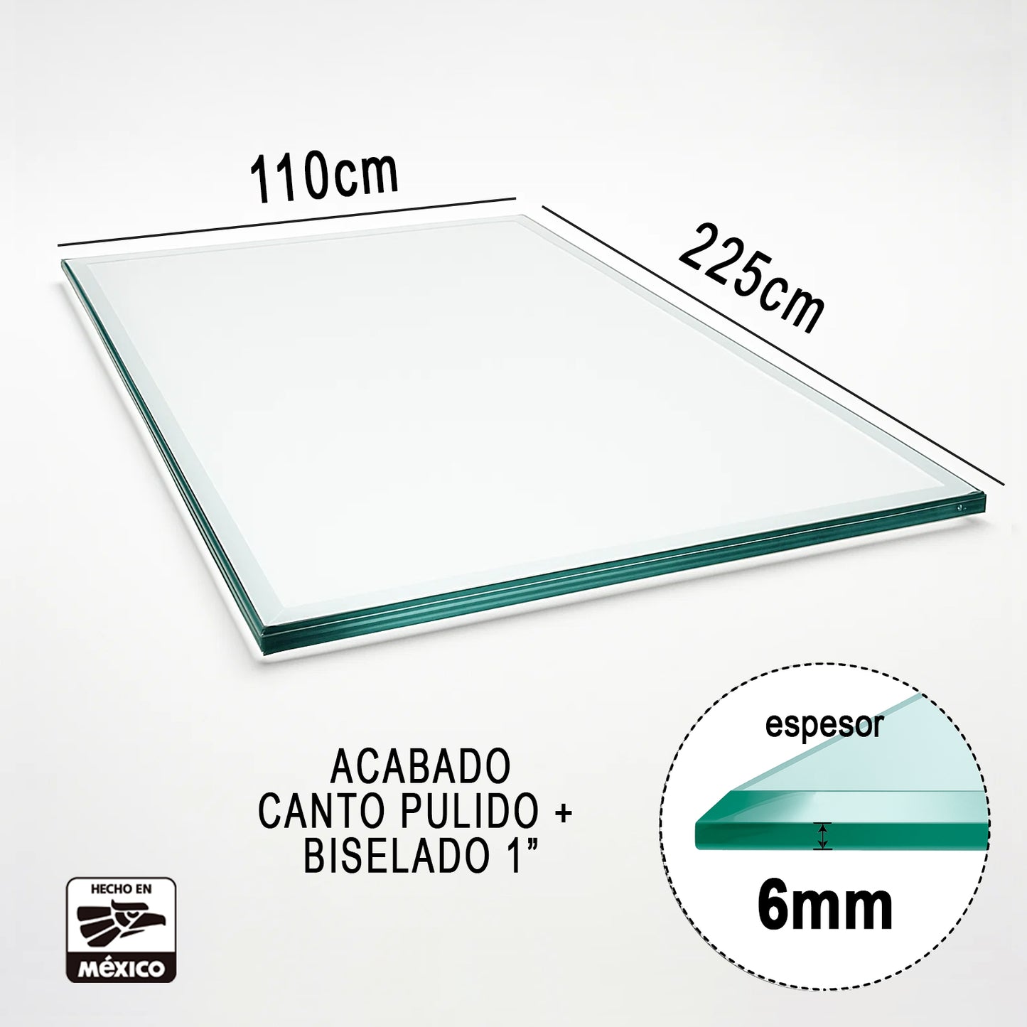 Cubierta Rectangular Vidrio Claro Templado 225x110cm