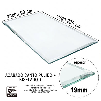Cubierta Rectangular Vidrio Claro Templado 230x90cm