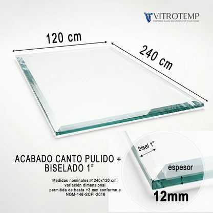 Cubierta Rectangular Vidrio Claro Templado 240x120cm