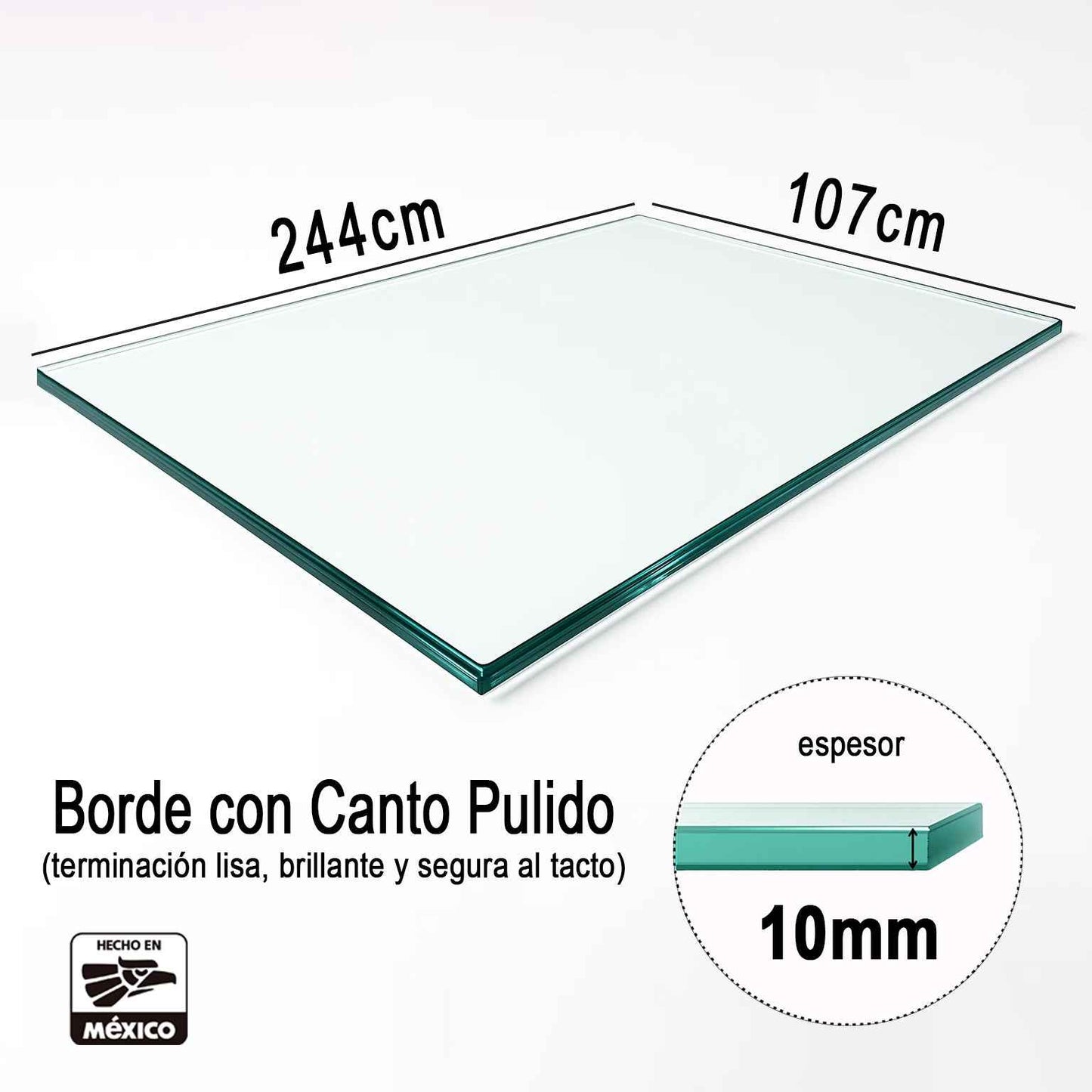 Cubierta Rectangular Vidrio Claro Templado 244x107cm