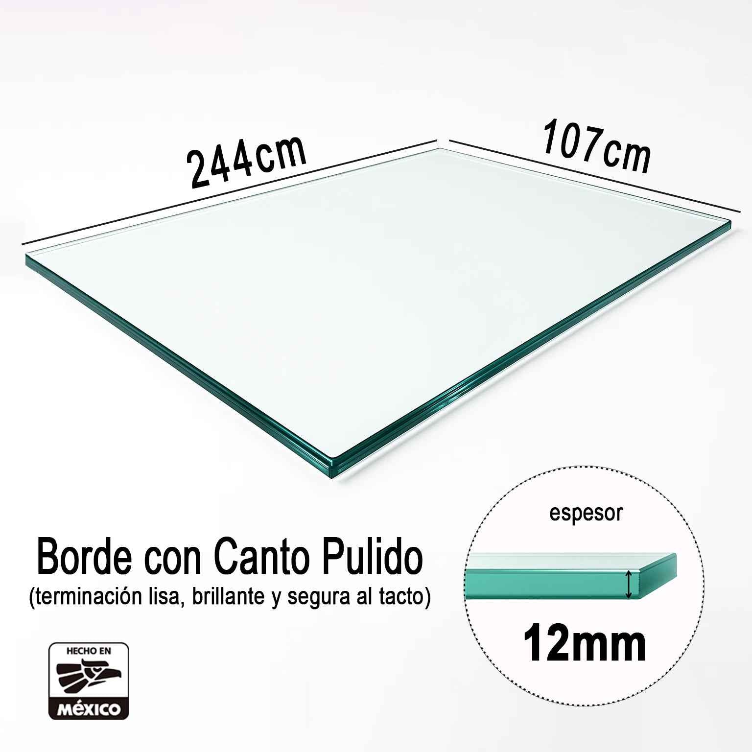 Cubierta Rectangular Vidrio Claro Templado 244x107cm