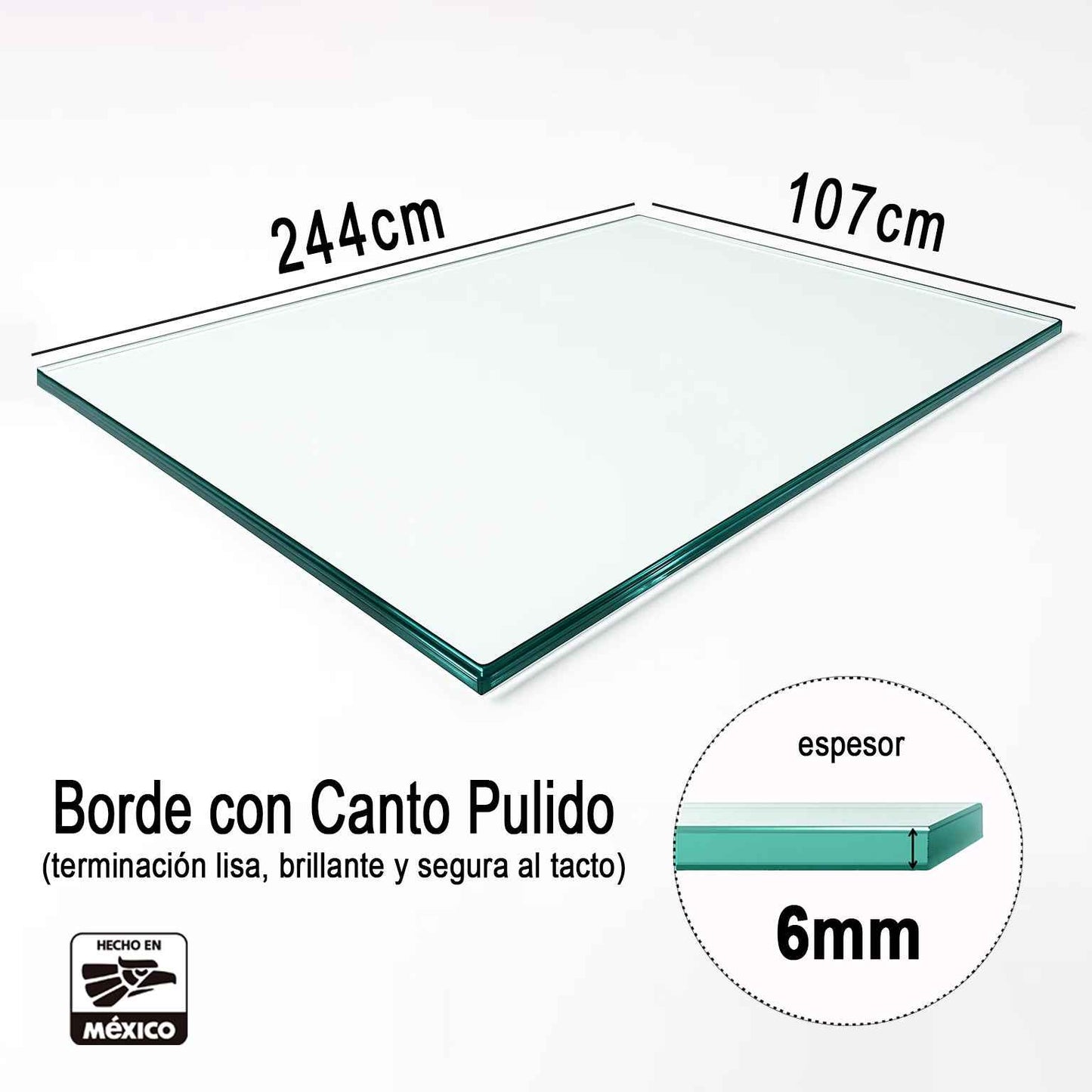 Cubierta Rectangular Vidrio Claro Templado 244x107cm