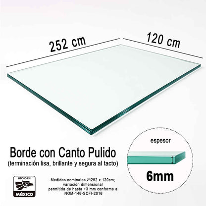 Vidrio Templado Claro Rectangular Para Mesa 252 x 120 cm