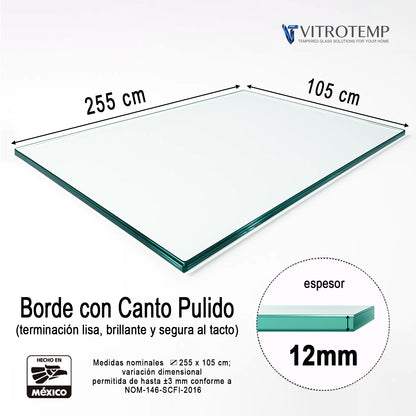 Vidrio Templado Claro Rectangular Para Mesa 255 x 105 cm