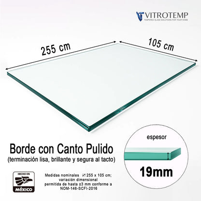 Vidrio Templado Claro Rectangular Para Mesa 255 x 105 cm