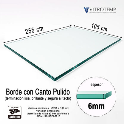 Vidrio Templado Claro Rectangular Para Mesa 255 x 105 cm