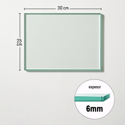 Cubierta Rectangular Vidrio Claro Templado 30x25cm