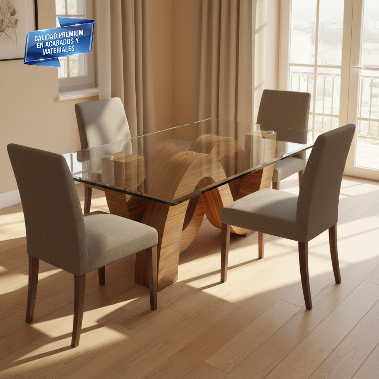 Cubierta Rectangular Vidrio Claro Templado para mesa de comedor de 4 sillas acabado biselada de una pulgada - VitroTemp