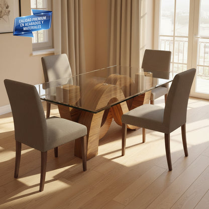 Cubierta Rectangular Vidrio Claro Templado para mesa de comedor de 4 sillas acabado biselada de una pulgada - VitroTemp