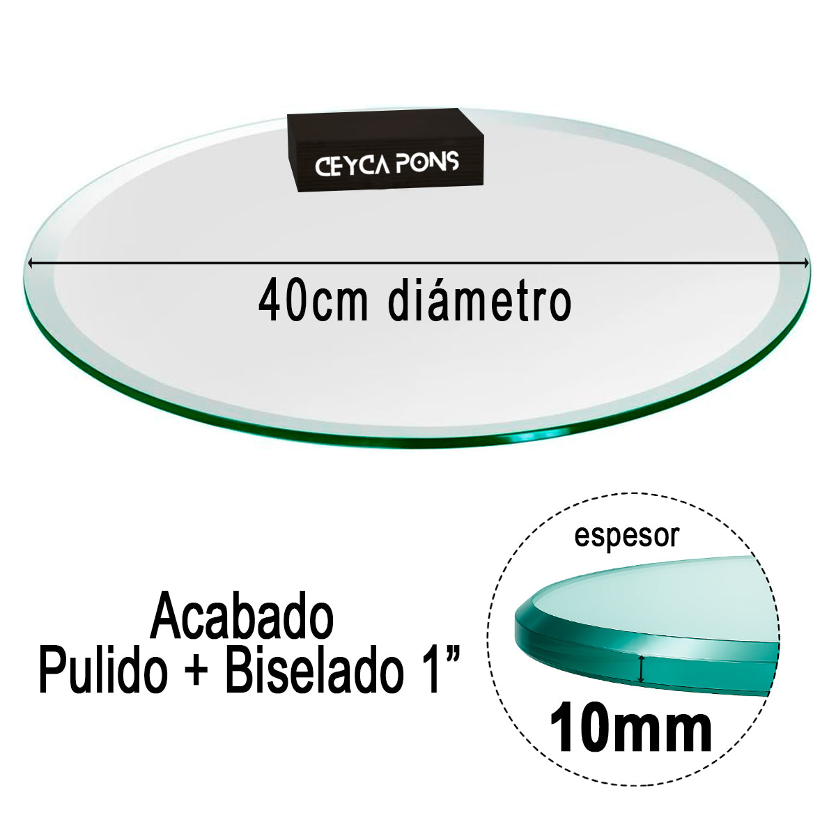 Cubierta Circular Vidrio Claro Templado 40cm Diámetro
