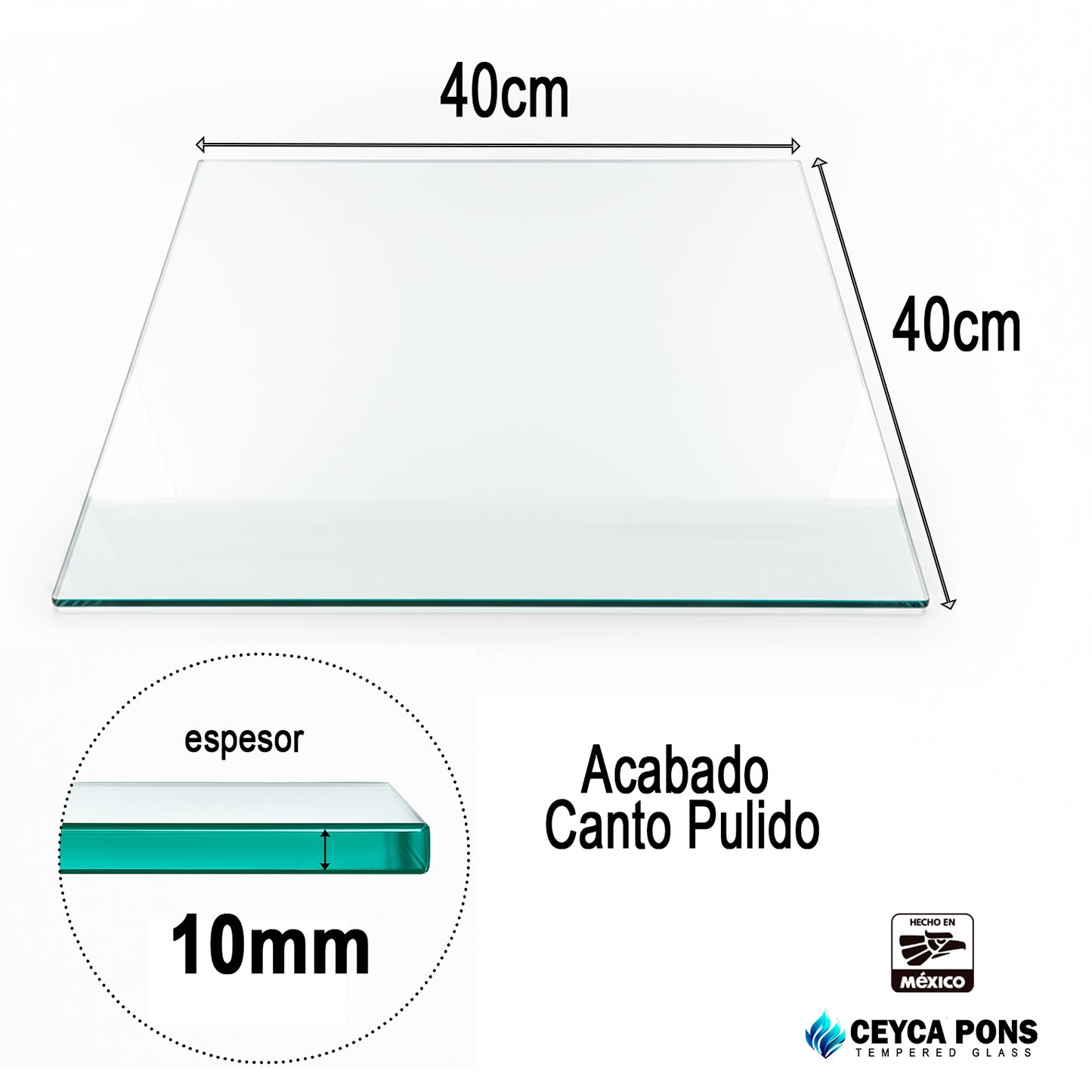 Cubierta Cuadrada de Vidrio Templado Claro 40×40cm