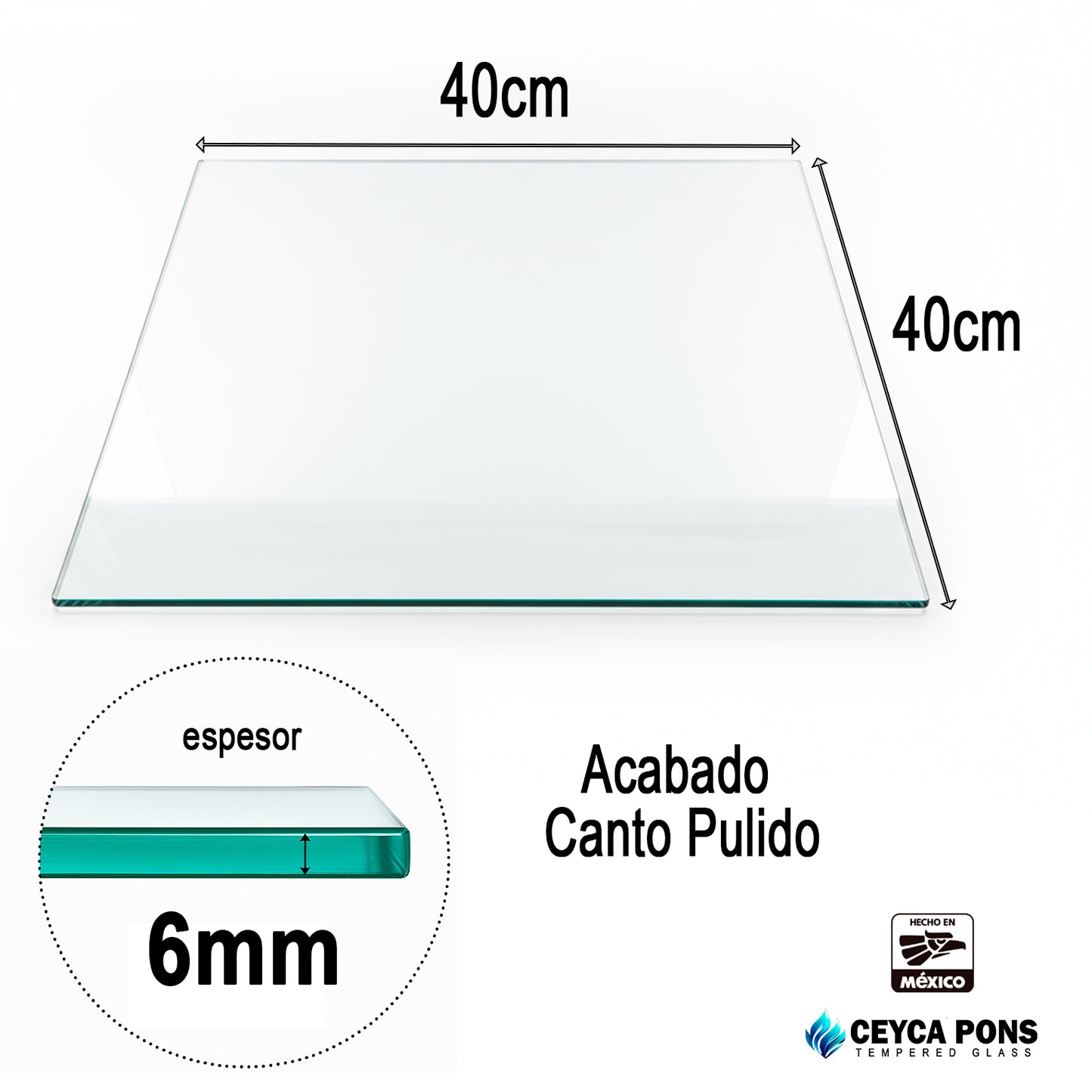 Cubierta Cuadrada de Vidrio Templado Claro 40×40cm