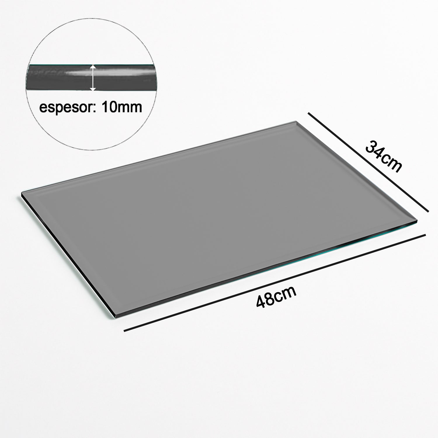 Cubierta Rectangular Vidrio Filtrasol Templado biselado 48x34cm 10mm - ceyca pons