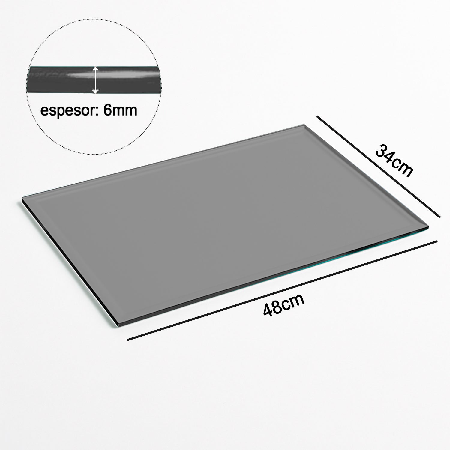 Cubierta Rectangular Vidrio Filtrasol Templado biselado 48x34cm 6mm - ceyca pons