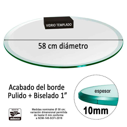 Cubierta Circular Vidrio Claro Templado 58cm Diámetro