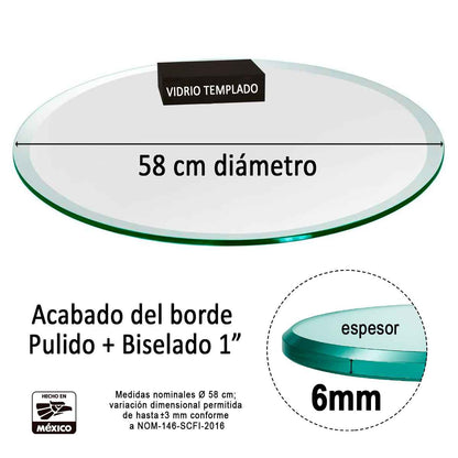 Cubierta Circular Vidrio Claro Templado 58cm Diámetro