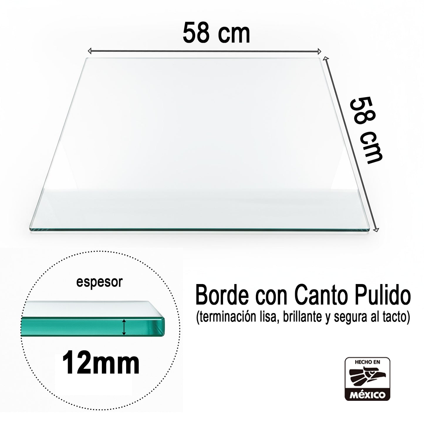 Cubierta Cuadrada de Vidrio Templado Claro 58x58cm