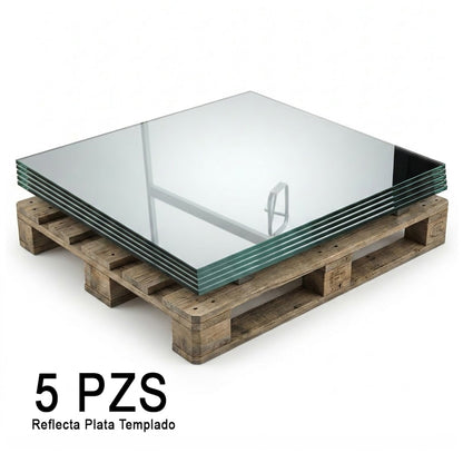 Vidrio Templado Reflecta Plata de 6mm Medida 120 x 120 cm Control Solar Arquitectónico