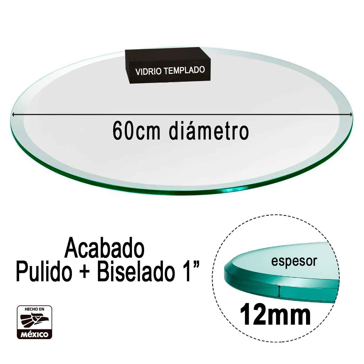 Cubierta Circular Vidrio Templado Claro 60cm Diámetro