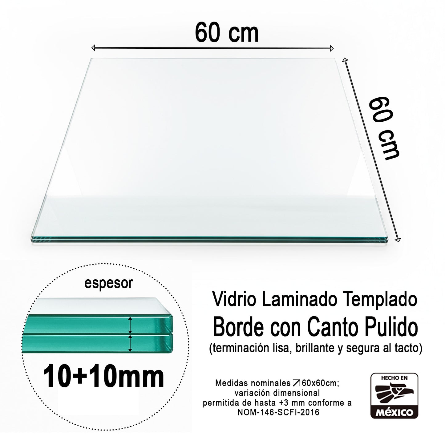Vidrio Laminado Templado Claro 60 x 60 cm – Cristal para Piso de Alta Resistencia