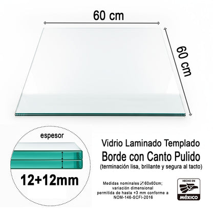 Vidrio Laminado Templado Claro 60 x 60 cm – Cristal para Piso de Alta Resistencia