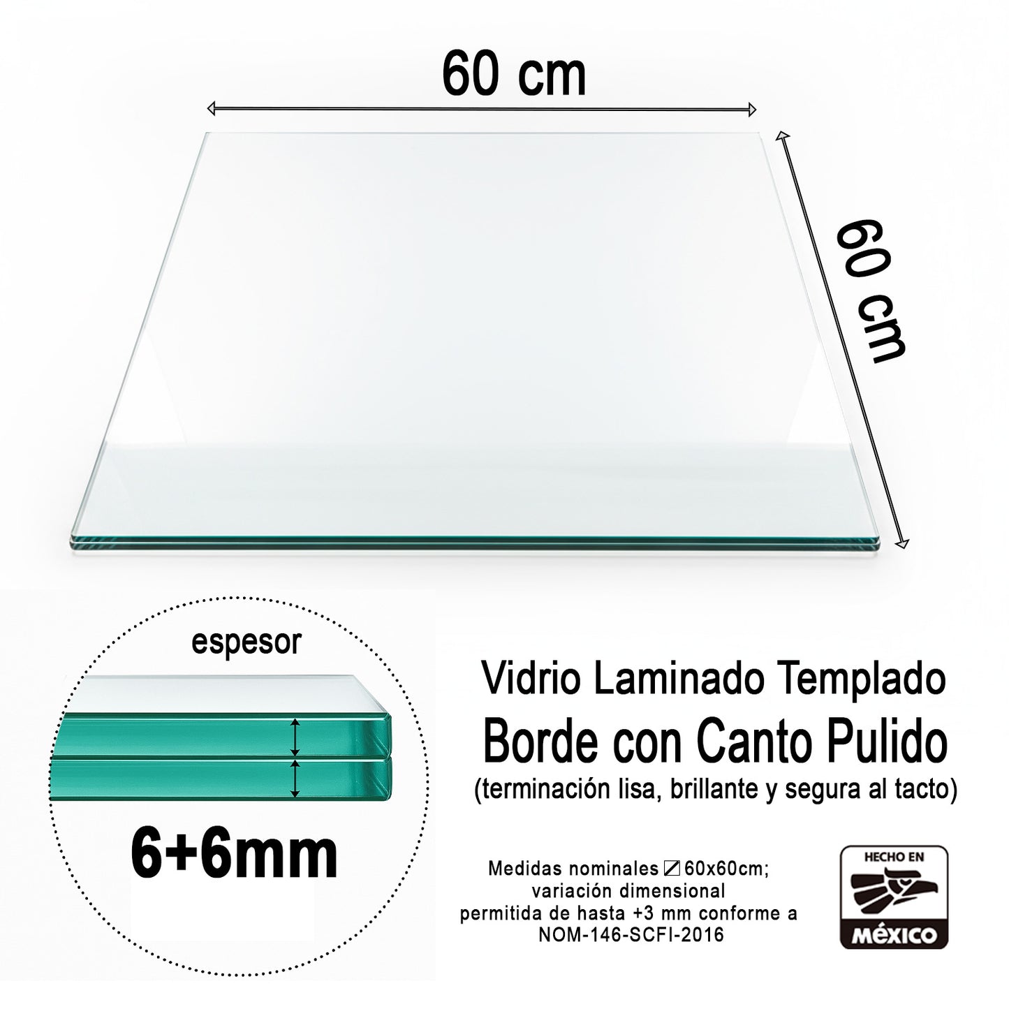 Vidrio Laminado Templado Claro 60 x 60 cm – Cristal para Piso de Alta Resistencia