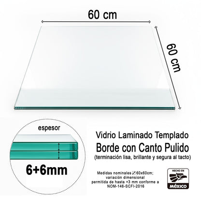 Vidrio Laminado Templado Claro 60 x 60 cm – Cristal para Piso de Alta Resistencia