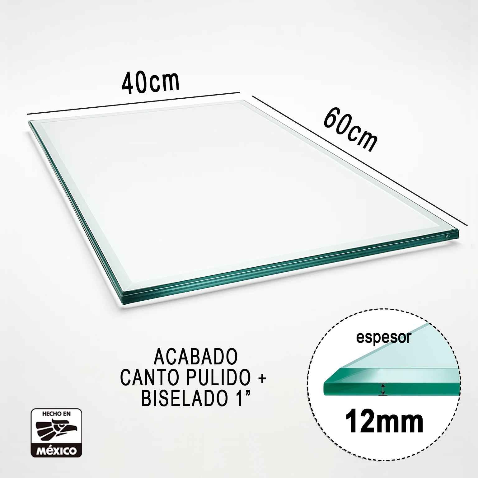 Cubierta Rectangular Vidrio Claro Templado 60x40cm