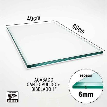 Cubierta Rectangular Vidrio Claro Templado 60x40cm