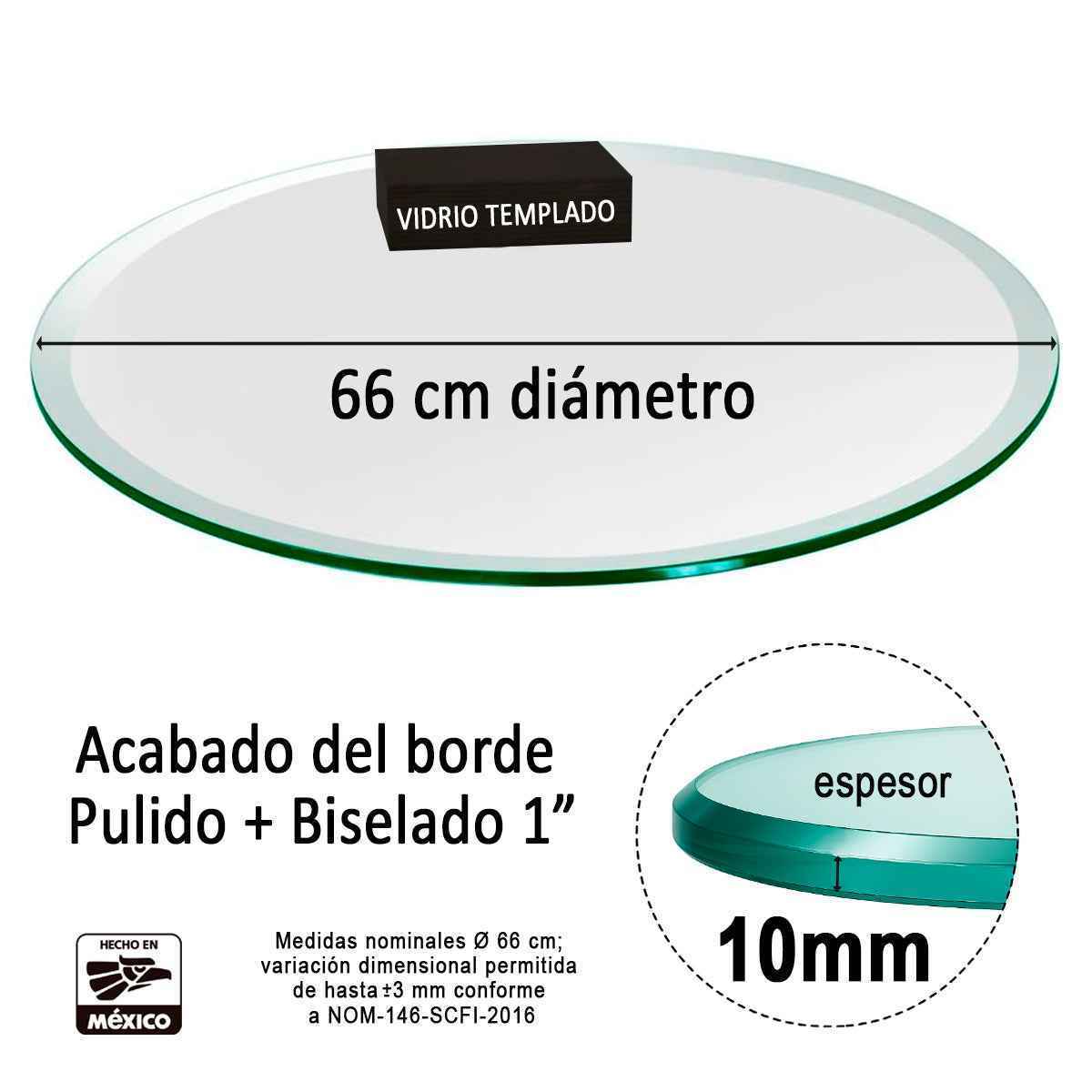 Cubierta Circular Vidrio Templado Claro 66cm Diámetro