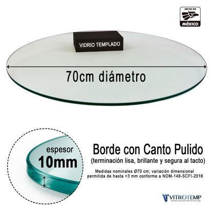 Cubierta Circular Vidrio Claro Templado 70cm Diámetro espesor de 10mm y acabado canto pulido - VitroTemp