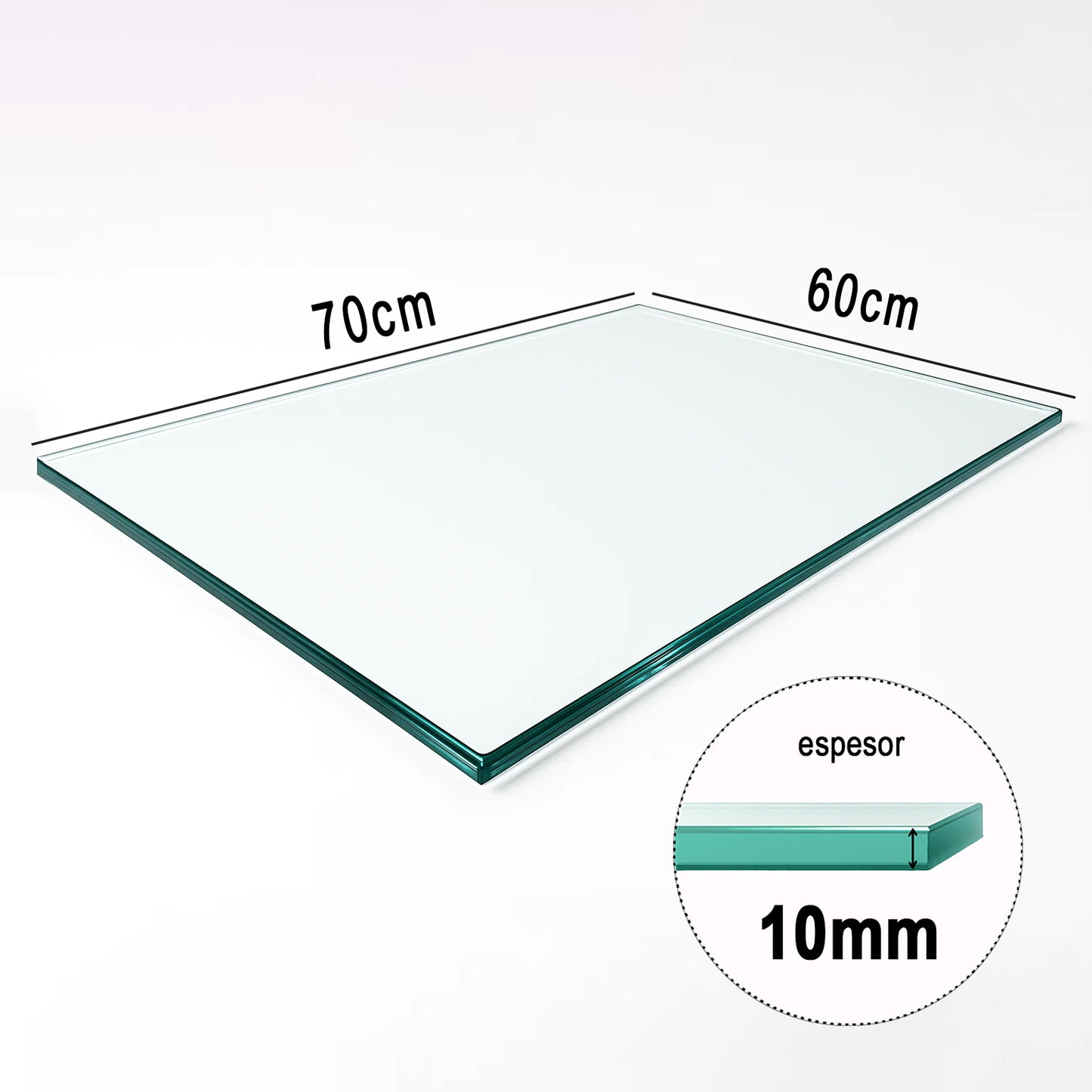 Cubierta Rectangular Vidrio Claro Templado 70x60cm