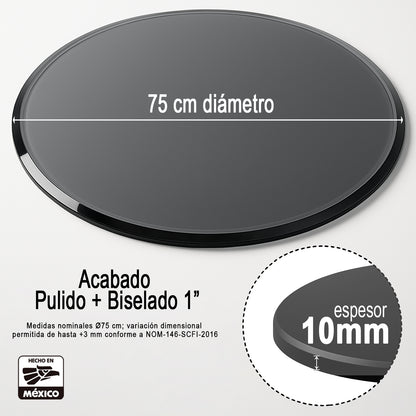 Cubierta Circular Vidrio Templado Ahumado 75cm Diámetro