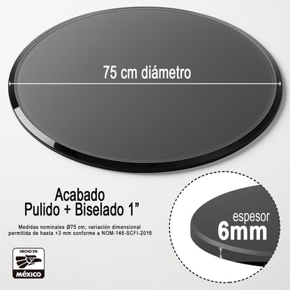 Cubierta Circular Vidrio Templado Ahumado 75cm Diámetro