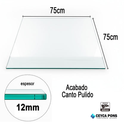 Cubierta Cuadrada de Vidrio Templado Claro 75x75cm