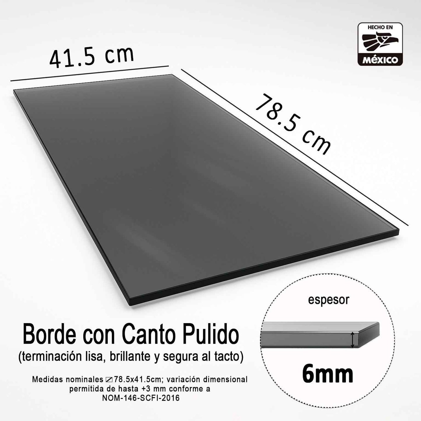 Cubierta Rectangular Vidrio Templado Ahumado 60x38.5cm