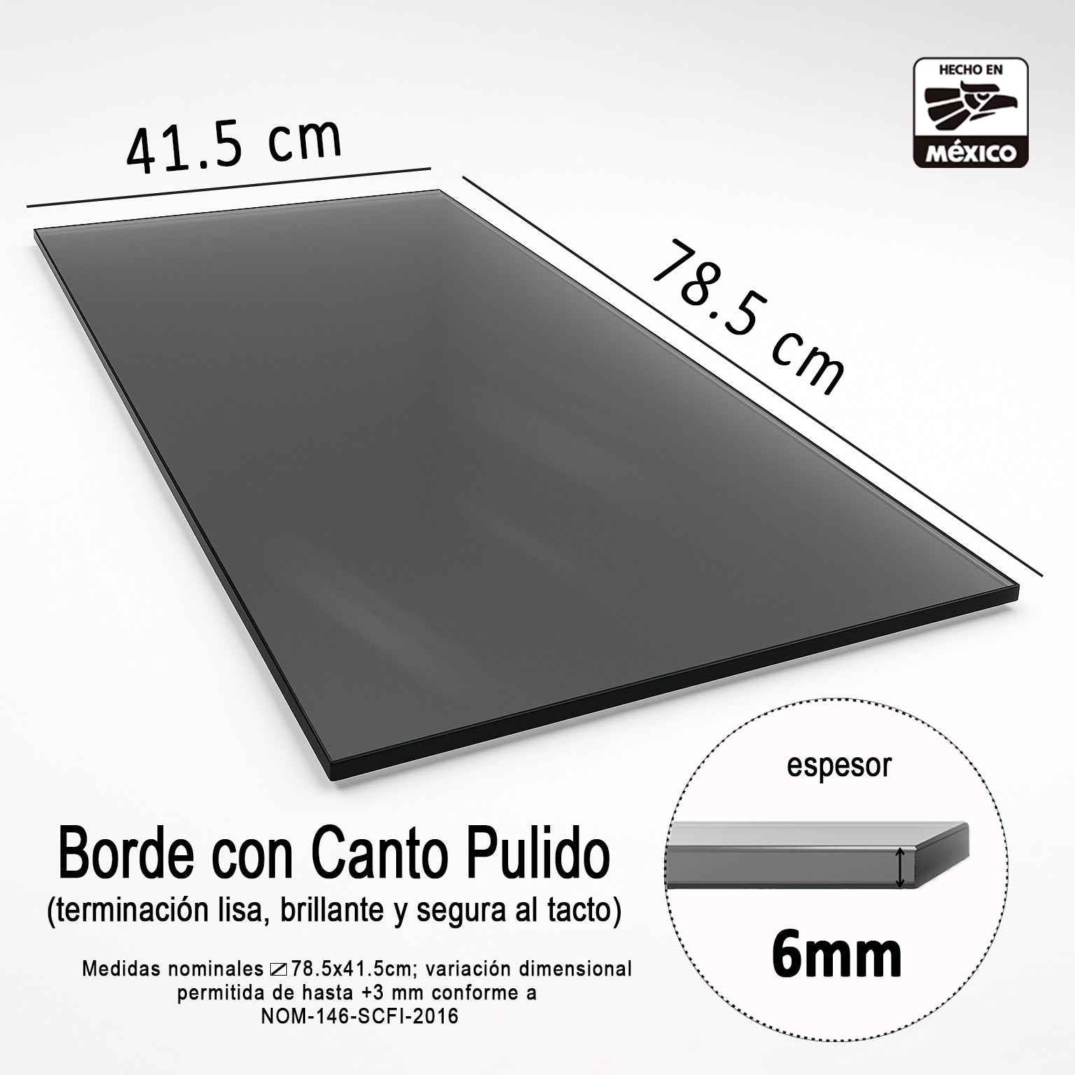 Cubierta Rectangular Vidrio Templado Ahumado 60x38.5cm