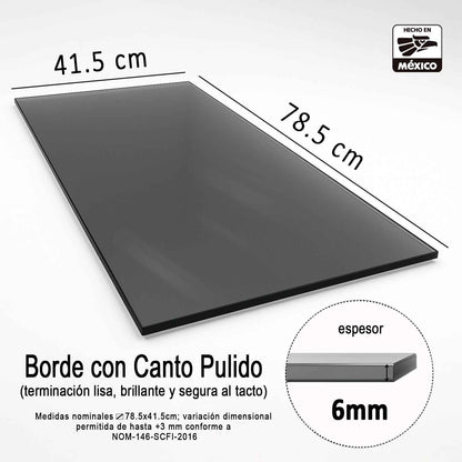 Cubierta Rectangular Vidrio Templado Ahumado 60x38.5cm