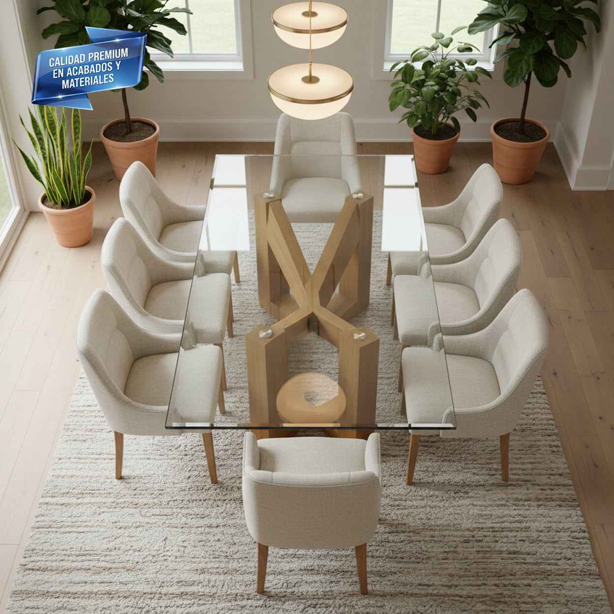 Cubierta Rectangular Vidrio Claro Templado para mesa de comedor de 8 sillas - VitroTemp