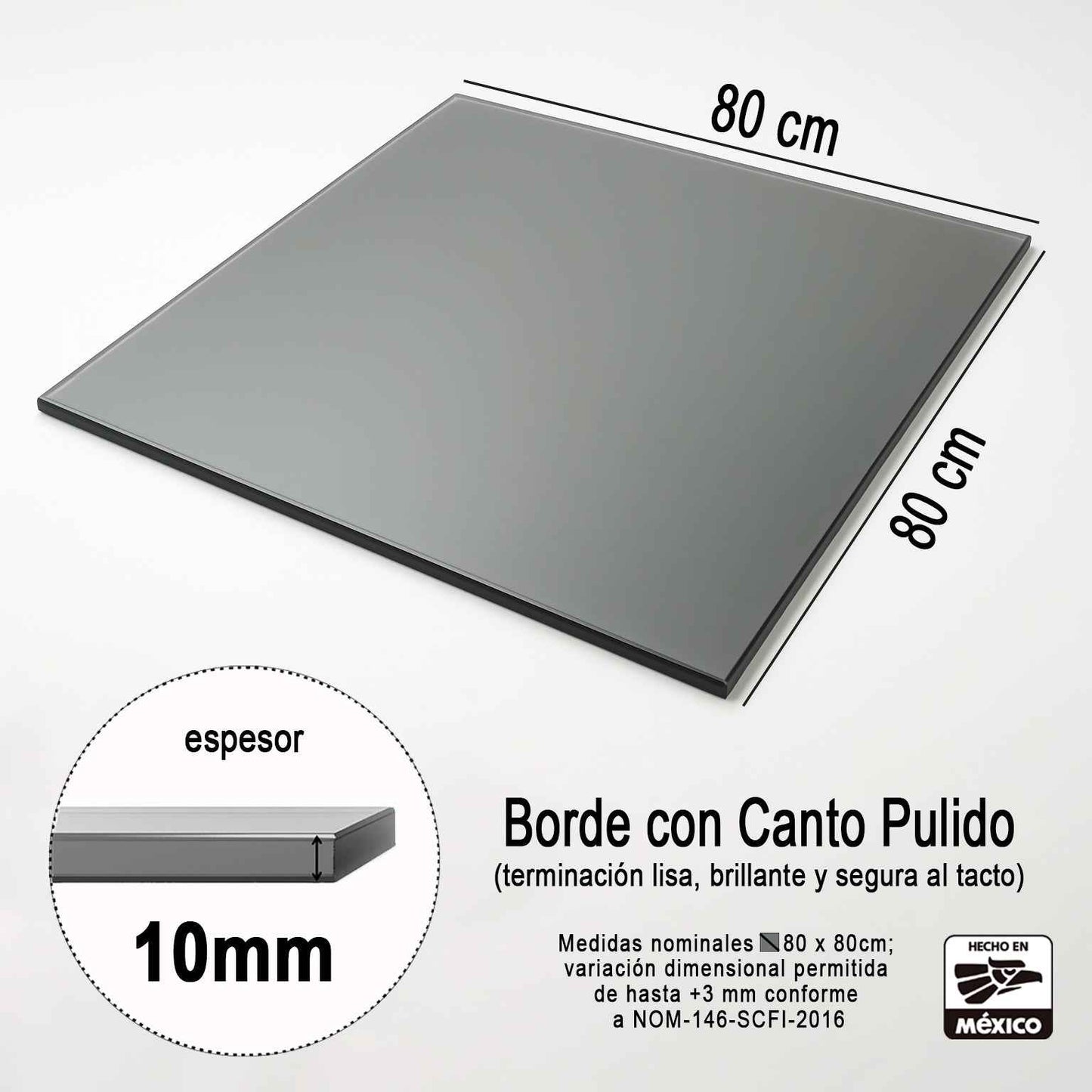 Cubierta Cuadrada de Vidrio Ahumado Templado para Mesa 80 x 80 cm