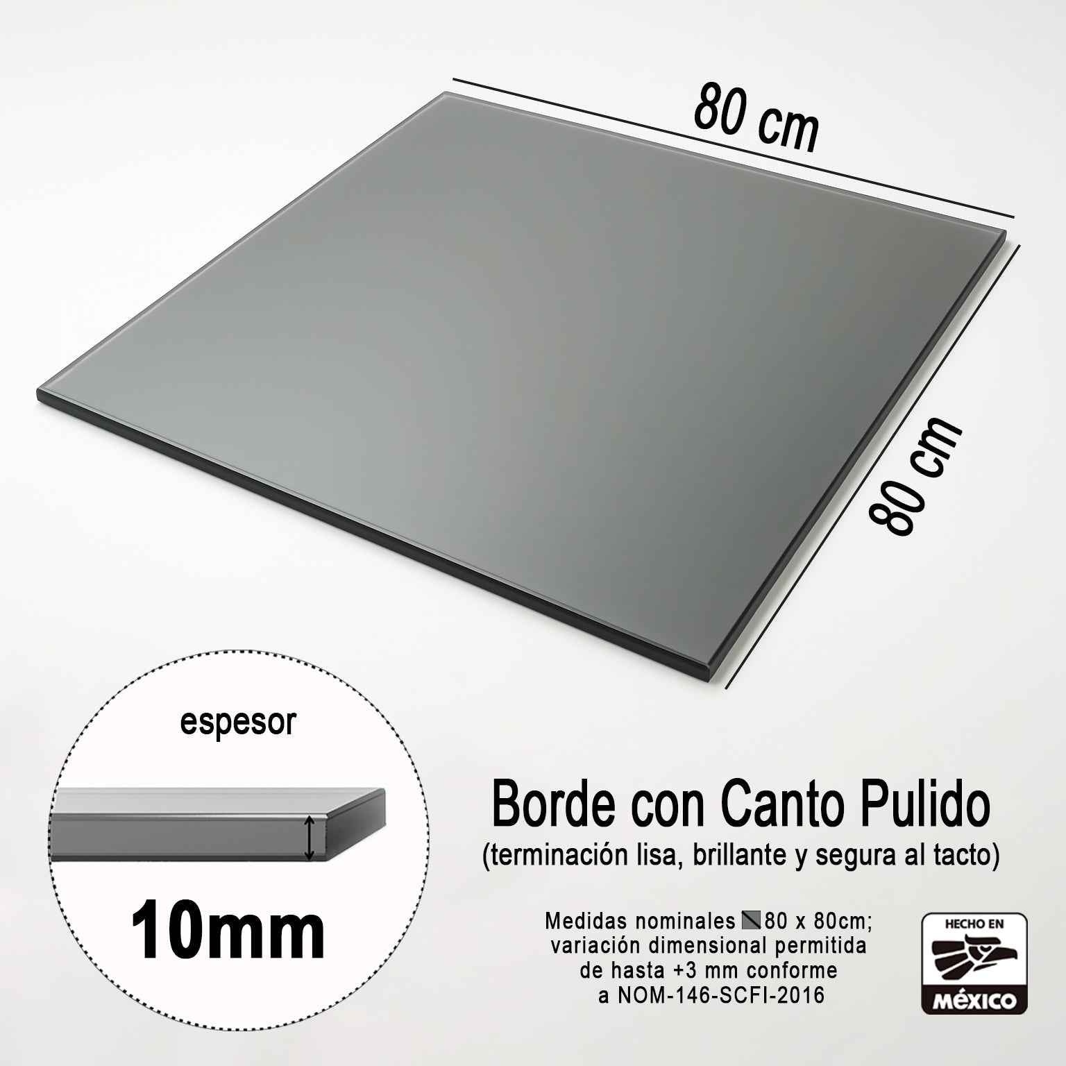 Cubierta Cuadrada de Vidrio Ahumado Templado para Mesa 80 x 80 cm
