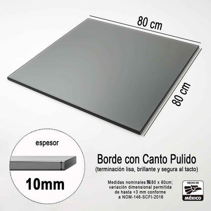 Cubierta Cuadrada de Vidrio Ahumado Templado para Mesa 80 x 80 cm