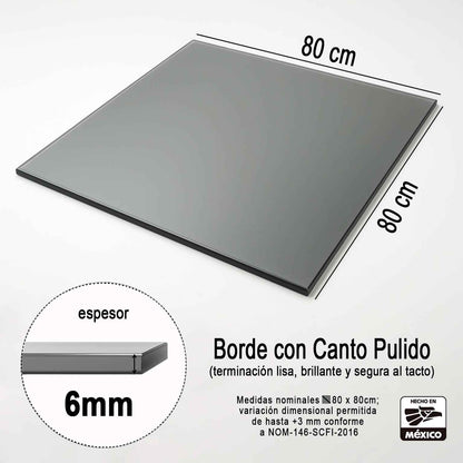 Cubierta Cuadrada de Vidrio Ahumado Templado para Mesa 80 x 80 cm