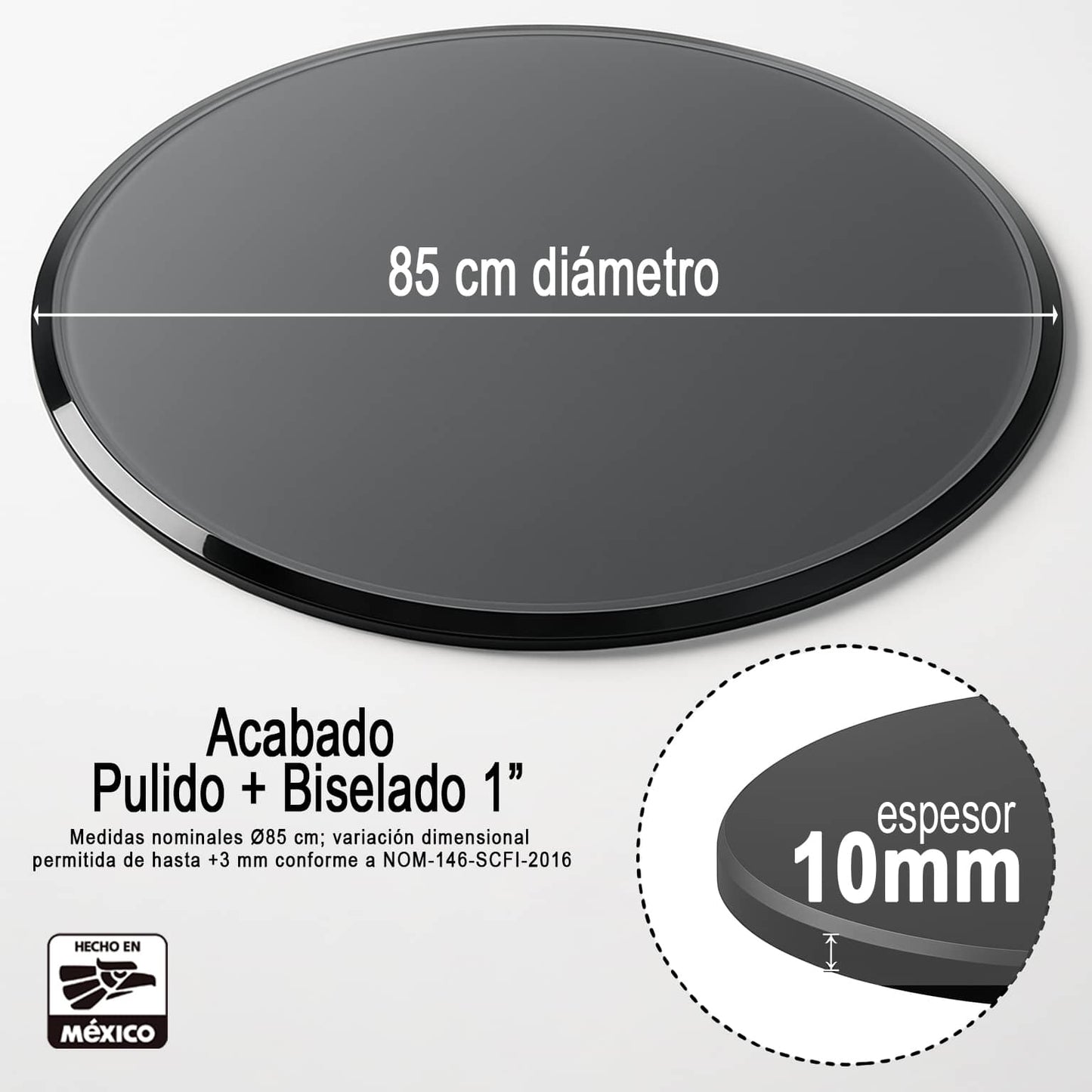 Cubierta Circular Vidrio Templado Ahumado 85cm Diámetro