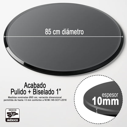 Cubierta Circular Vidrio Templado Ahumado 85cm Diámetro