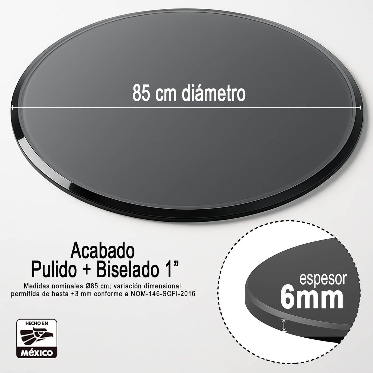 Cubierta Circular Vidrio Templado Ahumado 85cm Diámetro
