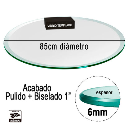 Cubierta Circular Vidrio Claro Templado 85cm Diámetro