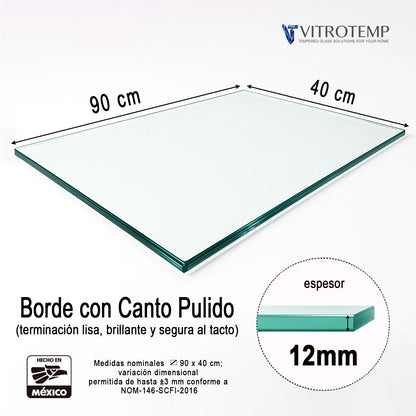 Cubierta Rectangular Vidrio Claro Templado 90x40cm