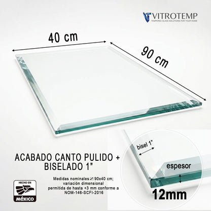Cubierta Rectangular Vidrio Claro Templado 90x40cm